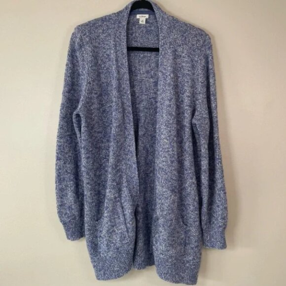 L.L. BEAN Women's Blue Heather Cotton XL Open Cardigan Pockets Preppy Academia - Picture 1 of 9